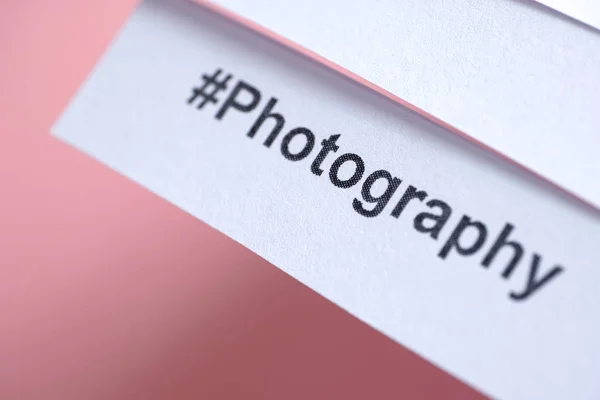 Der Populäre Hashtag Photography Wurde Auf Weißem Papier Auf Rosa — Stockfoto