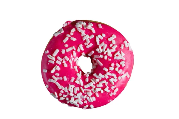 Şist yemekleri ve beyaz arka plan üzerinde sırlı pembe donut. — Stok fotoğraf