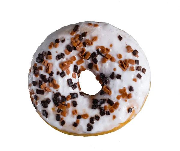 Şist yemekleri ve beyaz arka plan üzerinde sırlı kahverengi donut. — Stok fotoğraf