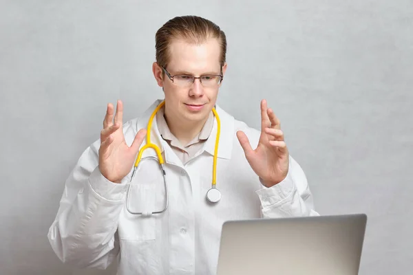 Male Doctor Gives Online Lecture Students Stock Image
