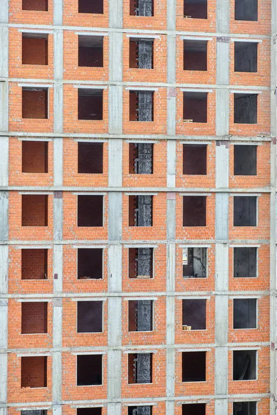 Construction New Windowless Brick Residential Building — Stock Photo, Image