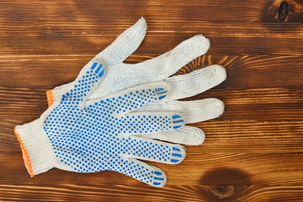 Work Disposable Gloves Wooden Background Top View — Stock Photo, Image