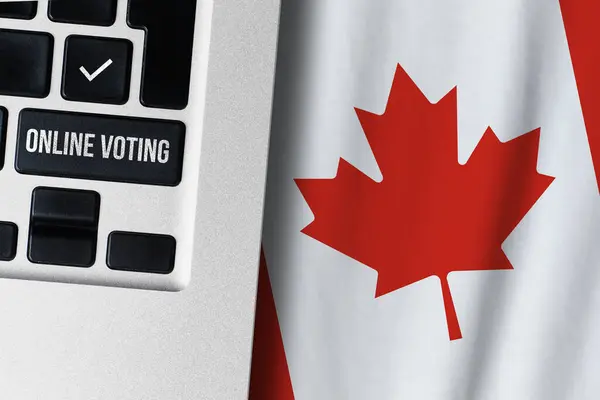 加拿大的网上投票概念 靠近国旗的键盘 — 图库照片