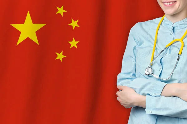 People Republic China Healthcare Concept Doctor Man Flag Background Inglés —  Fotos de Stock