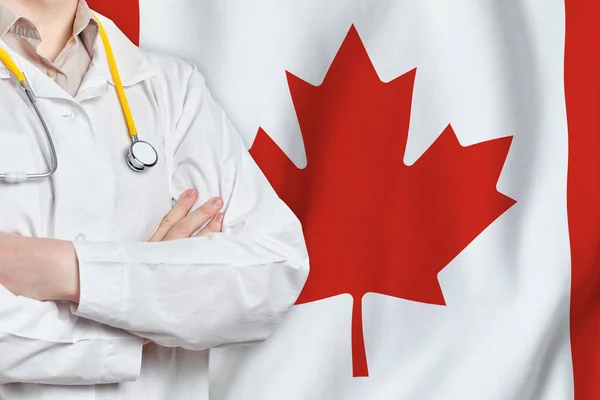 Canada Healthcare Concept Doctor Man Flag Background Medical Insurance Work — Stock Photo, Image