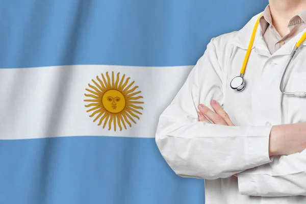 Concepto Salud República Argentina Con Médico Sobre Fondo Bandera Seguro —  Fotos de Stock