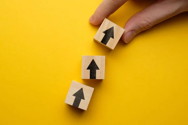 Het Concept Van Ontwikkeling Succes Het Bedrijfsleven Houten Blokjes Met — Stockfoto