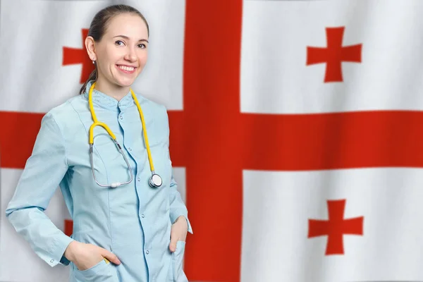 Georgien Gesundheitskonzept Mit Arzt Auf Flagge Hintergrund Krankenversicherung Arbeit Oder — Stockfoto