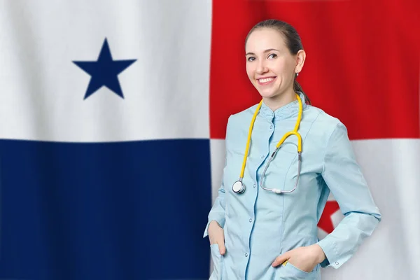 Republic of Panama healthcare concept with doctor on background. Medical insurance, work or study in the country