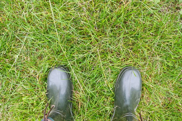 Rubber Boots Grass Copy Space — Stock Photo, Image