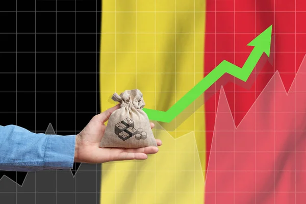 Das Konzept Des Wirtschaftswachstums Königreich Belgien Hand Hält Eine Tasche — Stockfoto