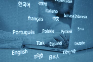 Translator career concept in different languages. toned clipart