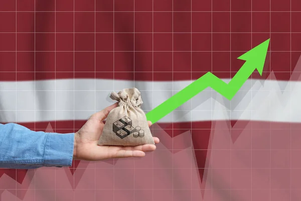 Concepto Crecimiento Económico Letonia Mano Sostiene Una Bolsa Con Dinero —  Fotos de Stock