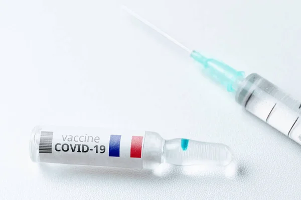 República Francesa Francia Desarrollo Una Vacuna Contra Coronavirus Covid Ampolla — Foto de Stock