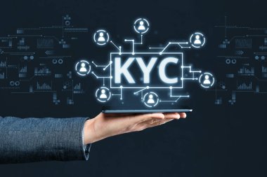 Konsept resim KYC ile soyut dijital görüntü.
