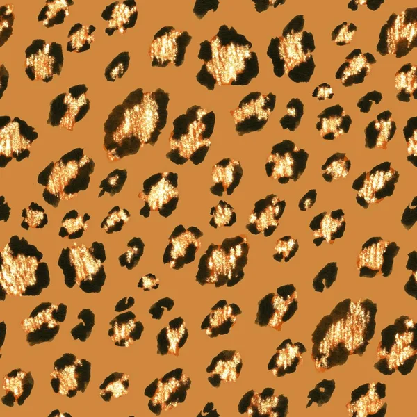 Seamless golden glitter leopard pattern
