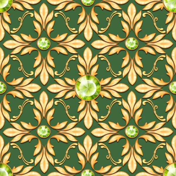 Seamless baroque pattern with gems