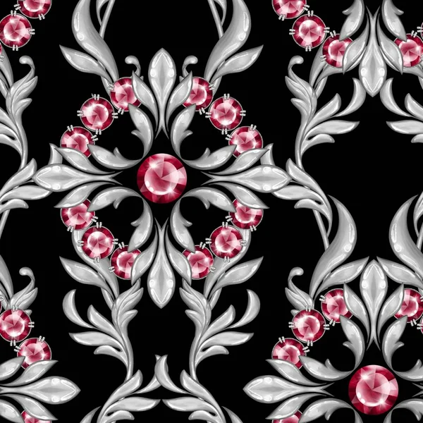 Seamless baroque pattern with ruby gems 4