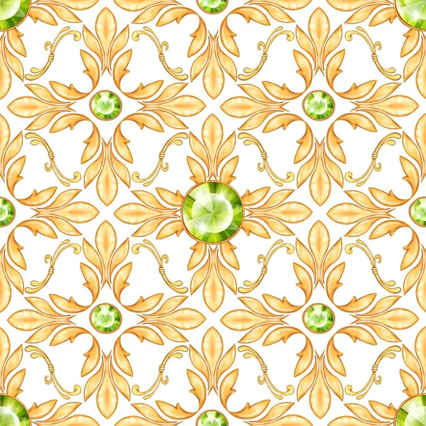 Seamless baroque pattern with gems