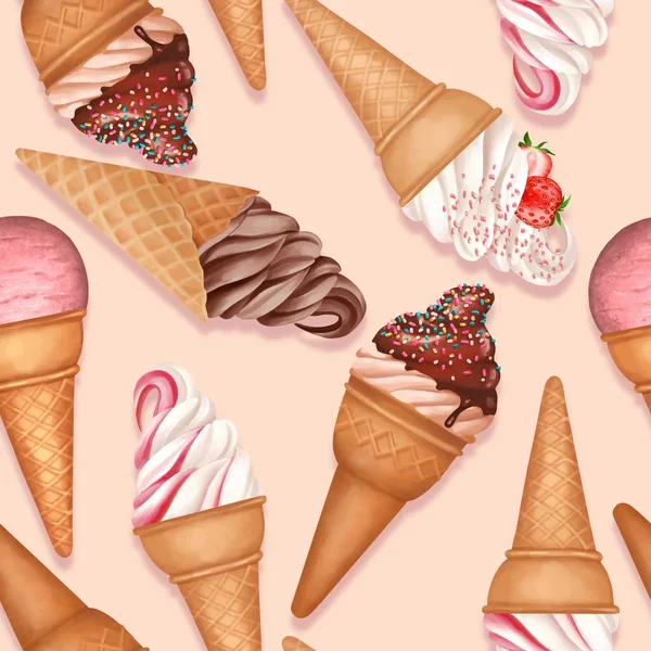 Seamless pattern with ice creams