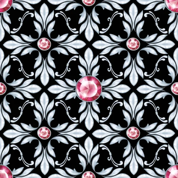 Seamless jewelry baroque pattern with gems