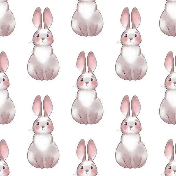 Cute cartoon rabbits. Seamless pattern