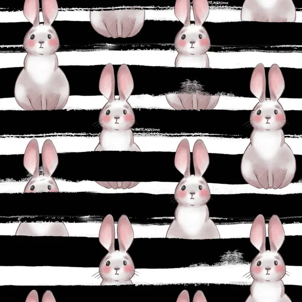 Cute cartoon rabbits. Seamless pattern