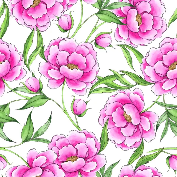 Seamless pattern with hand drawn pink flowers
