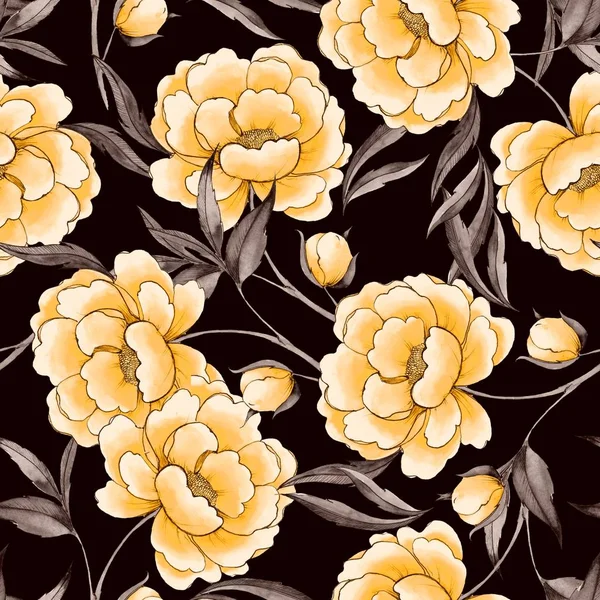 Seamless pattern with hand drawn yellow flowers