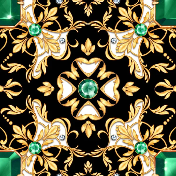 Seamless baroque pattern with gems