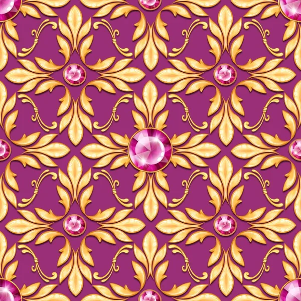 Seamless baroque pattern with gems