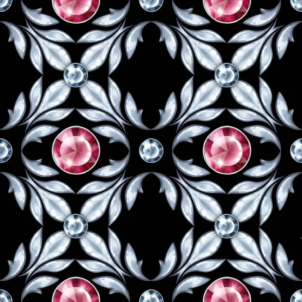 Kırmızı taşlar ile gümüş takılar seamless modeli.