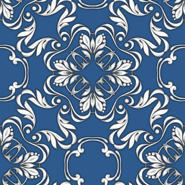 Seamless baroque pattern with silver scrolls