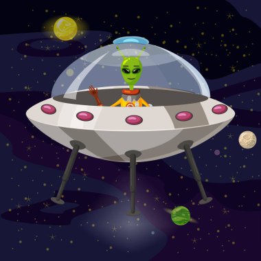 Çizgi film uzaylı uçan daire, Ufo, vektör, izole