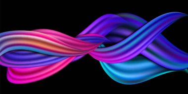 Modern renkli akış posteri. Siyah arkaplanda dalga sıvısı şekli. Tasarım projen için sanat tasarımı. Vektör illüstrasyonu