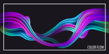 Modern renkli akış posteri. Siyah arkaplanda dalga sıvısı şekli. Tasarım projeniz için sanat tasarımı.