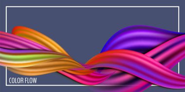 Modern renkli akış posteri. Mavi arkaplanda dalga sıvısı şekli. Tasarım projen için sanat tasarımı. Vektör illüstrasyonu