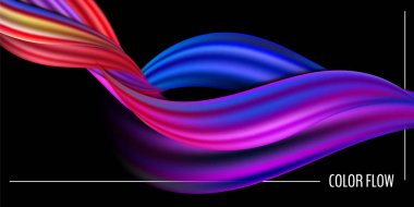 Modern renkli akış posteri. Siyah arkaplanda dalga sıvısı şekli. Tasarım projen için sanat tasarımı. Vektör illüstrasyonu