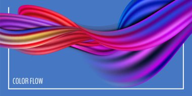 Modern renkli akış posteri. Mavi arkaplanda dalga sıvısı şekli. Tasarım projen için sanat tasarımı. Vektör illüstrasyonu