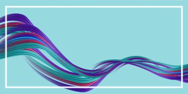 Modern renkli akış posteri. Mavi arkaplanda dalga sıvısı şekli. Tasarım projen için sanat tasarımı. Vektör illüstrasyonu