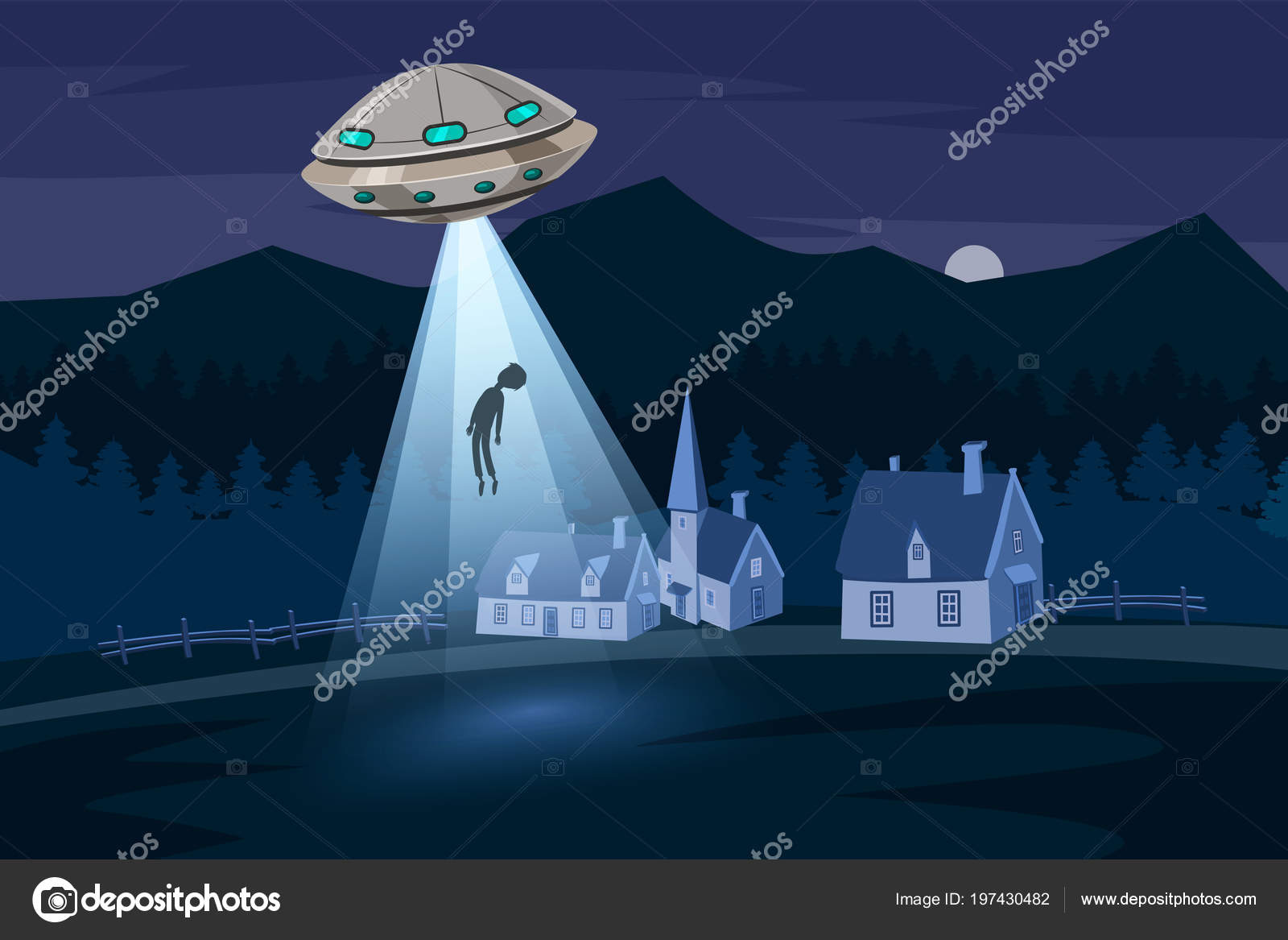 НЛО Похищает Людей, Летняя Ночная Ферма Пейзаж, В Ночном Поле С.