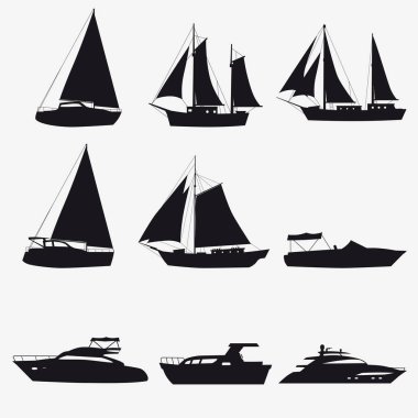 Su taşıma ve deniz taşımacılığı modern karikatür tasarım tarzında süper kümesi. Gemi, bot, gemi, yük gemisi, cruise gemi, yat. İzole