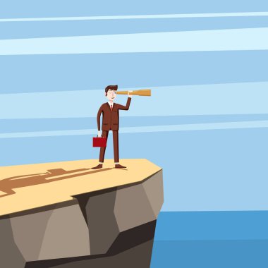 Bir yangın tüpü, başarı, vektör, illüstrasyon, karikatür tarzı, izole için umut uzaktan bakarak işadamı