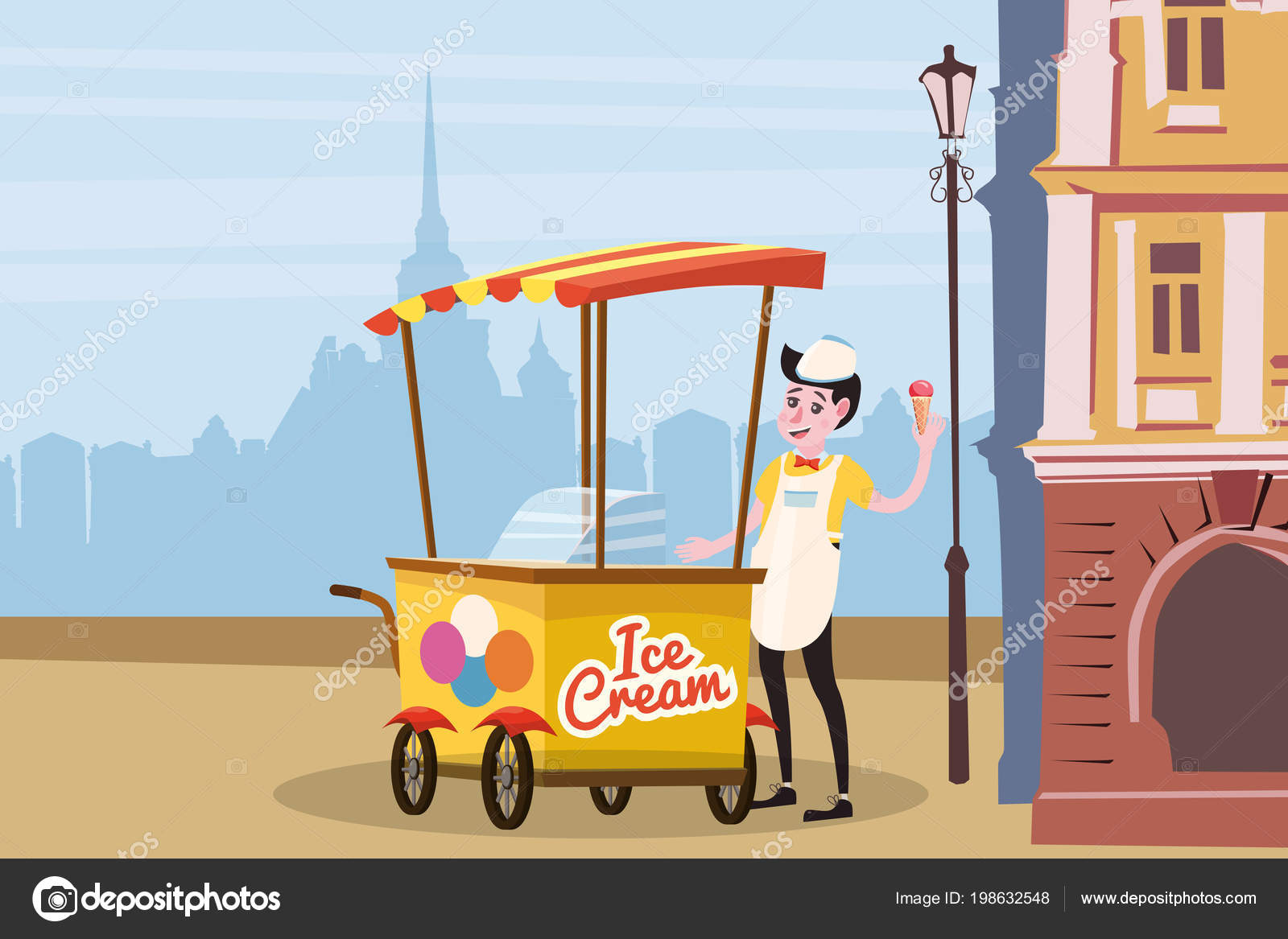 Ice cream seller, cart, vector, illustration, cartoon style, isolated Stock  Vector Image by ©ValeriHadeev #198632548