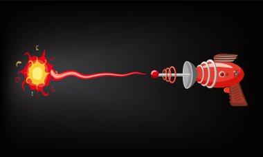 Blaster, lazer, gan oyunu, atış ray ve flash, vektör çizim, karikatür siluet, kırmızı, mavi, koyu, Oyunlar, apps, tasarım konsepti için