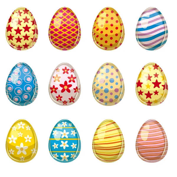 Colorida colección de huevos de Pascua, vector, estilo de dibujos animados, aislado — Vector de stock