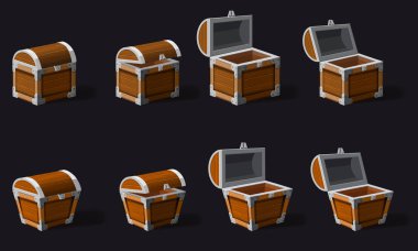 Set old pirate chests, vector, cartoon style, illustration, isolated. For games, advertising applications clipart