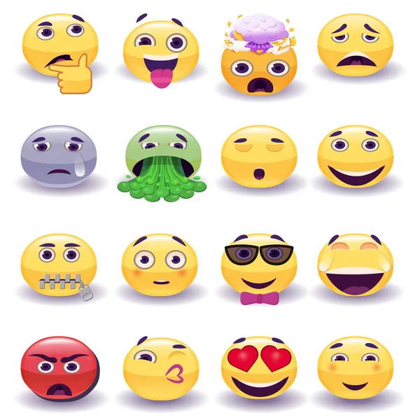 Conjunto de Emoticons. Conjunto de Emoji. Ícones de sorriso. Ilustração vetorial isolada sobre fundo branco — Vetor de Stock