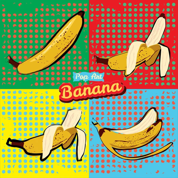 Bananów otwarty banan ugryziony bananowe skórki bananów ilustracji wektorowych pop-artu — Wektor stockowy