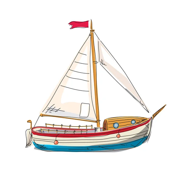 Segelboot, Yacht, Meereslandschaft, Resort, Strand, Erholung, Reise, Vektor, Illustration, isoliert — Stockvektor